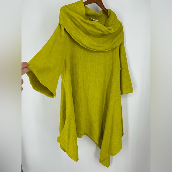 Bryn Walker 100% Linen Chartreuse Lagenlook Tunic Top L-1X Oversized Natural - Picture 7 of 16